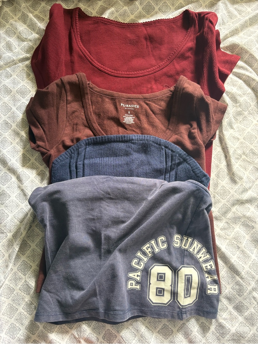 Pacsun/Brandy Melville crop and tube tops Ribbed Scoop Neck Top - Burgundy